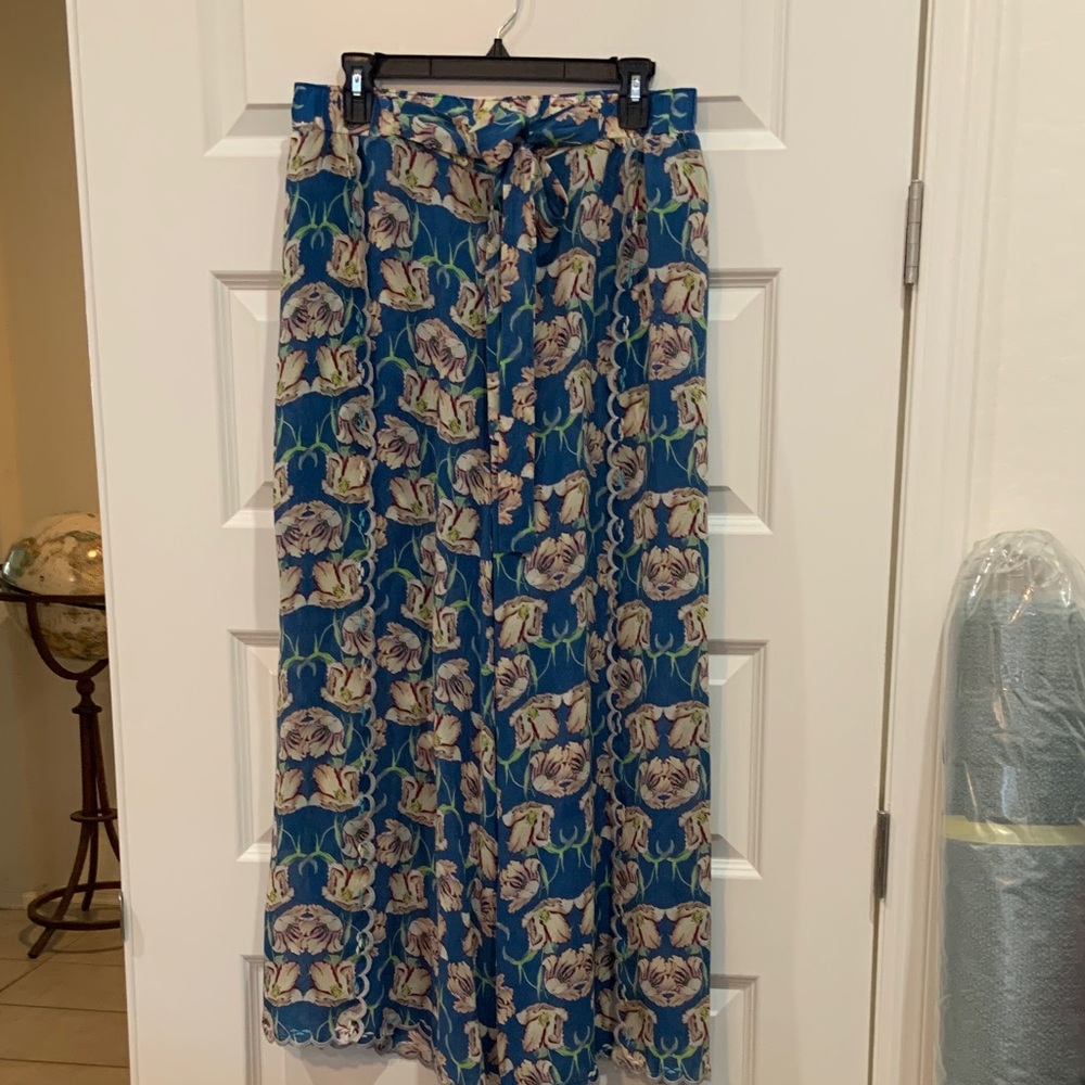 Johnny Was Blue Floral Flowy Wrap Around Blue Floral Pants, Women’s M